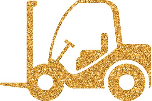 Forklift icon in gold glitter texture. Sparkle luxury style vector illustration.