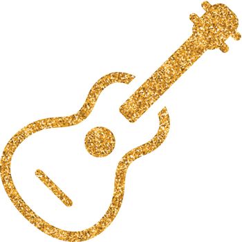 Guitar icon in gold glitter texture. Sparkle luxury style vector illustration.