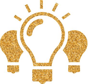 Light bulb icon in gold glitter texture. Sparkle luxury style vector illustration.