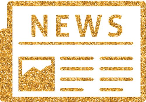 Newspaper icon in gold glitter texture. Sparkle luxury style vector illustration.