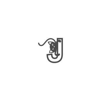 Letter J with black cat icon logo design template vector