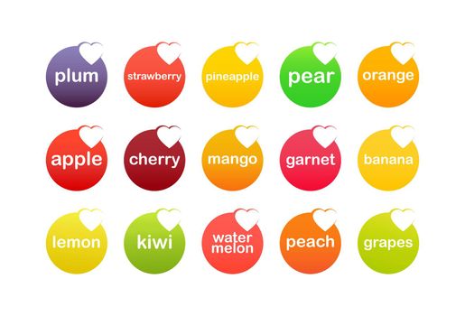 Style Set of Fruit Icons different colors, Vector Illustrations icolated on white background, EPS10