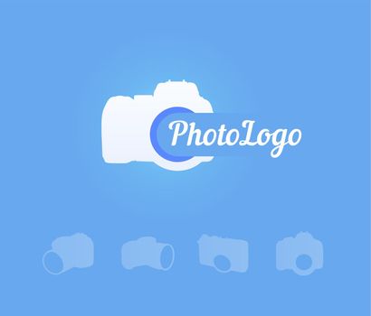 Camera Logo on blue background, Vector Illustration