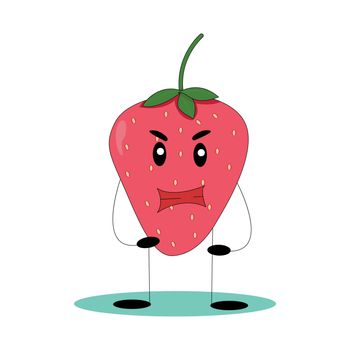 Funny strawberry. Strawberry with funny face. Flat vector illustration