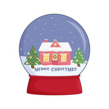 Snow globe with a town. Winter wonderland scenes in a snow globe