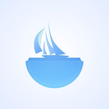 Illustration of Yacht in Sea, Vector blue image on white background