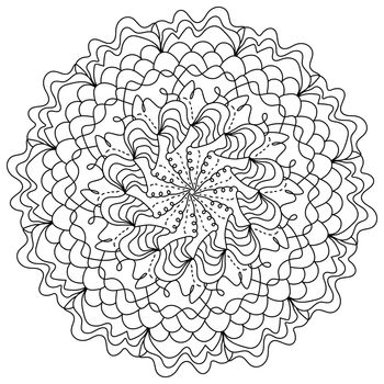 Wavy mandala with spiral lines and weaves, zen coloring page for creativity vector illustration