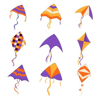 Set of flying wind kites. Makar Sankranti festival. Wind kite game.
