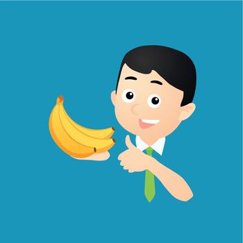 Man Character with Bananas, Vector Illustration isolated on blue color