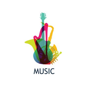 Logo for Music Company with Colorful Instruments, Vector Illustration isolated on white background