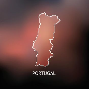 Contour Map of Portugal on dark red background, Vector Illustration