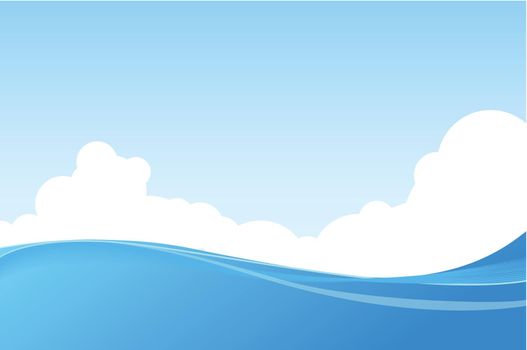 Beautiful Marine Landscape with Blue Sky and Scenic waves. Vector Illustration.