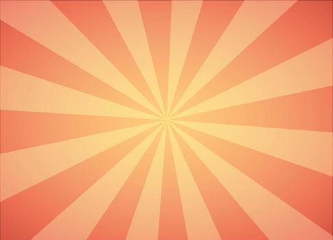 Sunburst Background with vintage rays, Warm orange Glow of sunset light. Vector colorful abstract wallpaper with copy space.