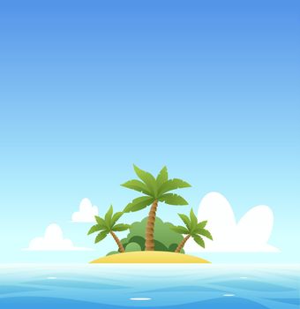 Tropic Landscape for travel company. Vector banner for travel to south country. Island with palms on seascape with copy space at top.
