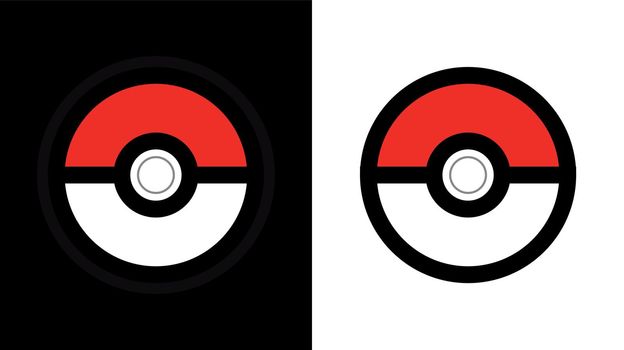 Poke Ball icon from Pokemon, Vector illustration isolated on white and black background.
