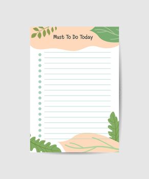 Daily planner to do list notes with natural leaves background