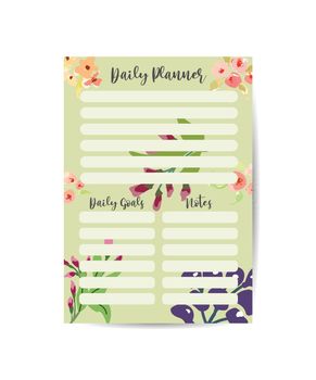 Daily Routines planner template Vector design element Floral of page for a notebook sheet with notes