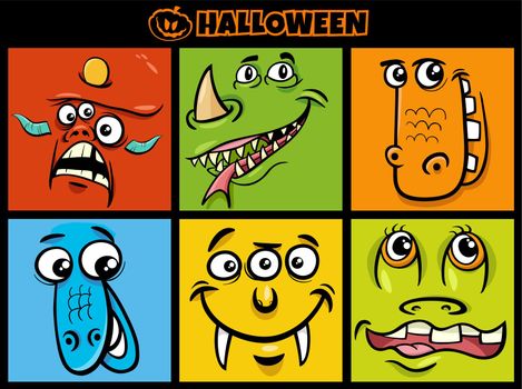 Cartoon illustration of Halloween scary monsters characters set