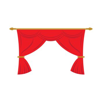 Red curtain cornice decor domestic fabric interior drapery textile lambrequin, vector illustration curtaine