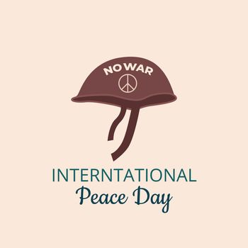 Army helmet with pacific symbol and no war on it with the inscription world day of peace. International Day of Peace, traditionally celebrated annually. Peace in the world concept, nonviolence vector