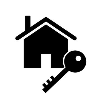 House and key silhouette icon. Home security. Editable vector.