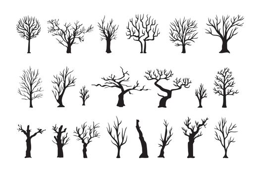 Dead tree silhouettes. dying black scary trees forest illustration. natural dying old tree of set. Vector illustration