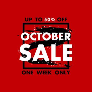 October sale banner on red background for promotion design. Sale banner. Special offer price sign. Discount offer price sign.