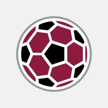 Soccer ball emblem for soccer games. Abstract soccer ball in Qatar national flag colors. Logo for thematic design of sports competition. Idea for magnets, flags, flyers, invitations or stickers.