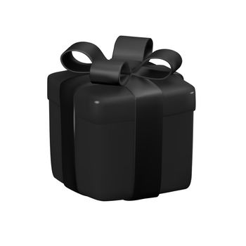 Realistic 3D Black Gift Box with Black Ribbon. Vector Illustration.
