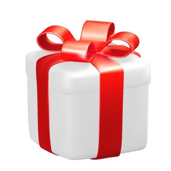 Realistic 3D White Gift Box with Red Ribbon. Vector Illustration EPS10