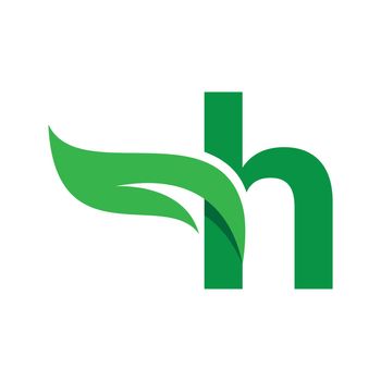 H Initial letter with green leaf logo vector template