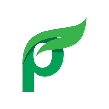 P Initial letter with green leaf logo vector template