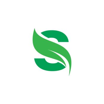S Initial letter with green leaf logo vector template