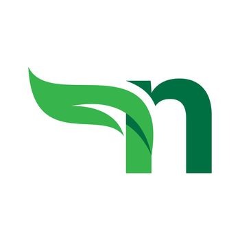 N Initial letter with green leaf logo vector template
