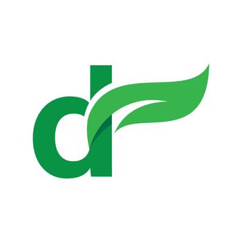 D Initial letter with green leaf logo vector template