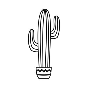Potted cactus Vector outline illustration drawings on a white background