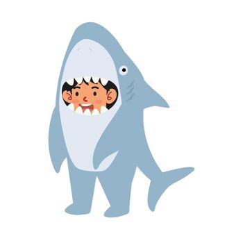 kid characters in shark costume cartoon 