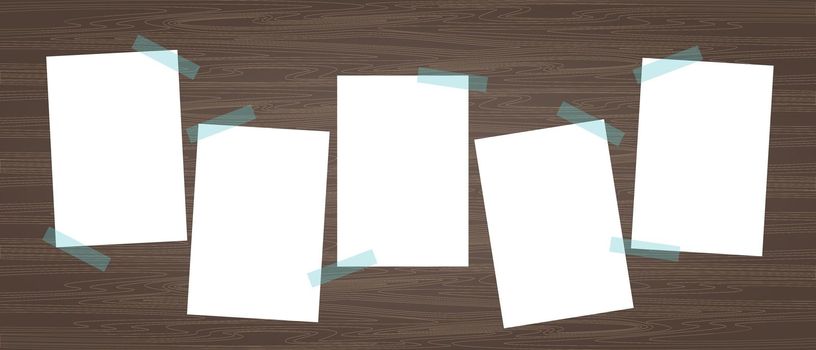 Wooden textured background with white paper for notes, class schedule, reminders. Vector illustration