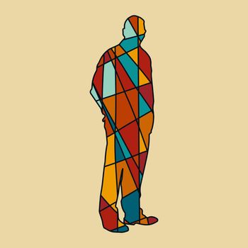 Human silhouette in mosaic style. Abstract geometric neogeometric mosaic. Polygonal geometric outline multicolor illustration of human. Vector illustration