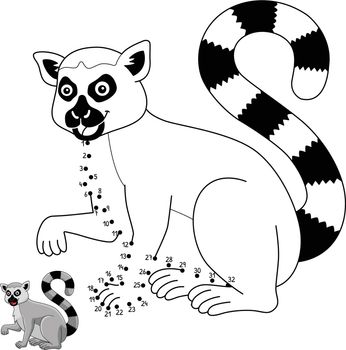 A cute and funny connect-the-dots coloring page of a Katta Animal. Provides hours of coloring fun for children. Color, this page is very easy. Suitable for little kids and toddlers.
