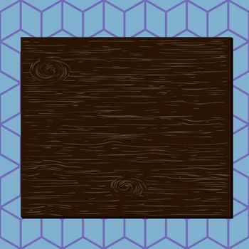 Square rectangle unreal cartoon wood wooden nailed stuck on coloured wall Design business concept. Business ad for website and promotion banners. empty social media ad