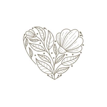 beautiful linear flowers heart Hand drawn vector illustration