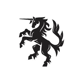 heraldic unicorn horse with horn from mythology rearing rampant on its hind legs vector illustration