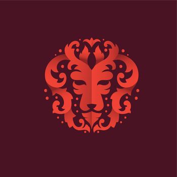 abstract floral Ornament lion Head mascot vector illustration