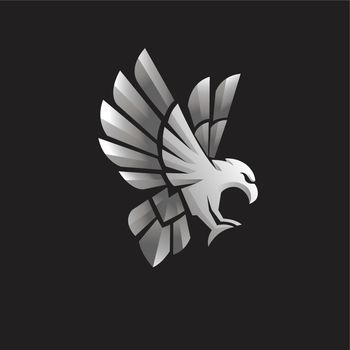 bird symbol design with metal style . silver hawk design template . fly silver eagle bird design template