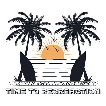 Time to recreation on the beach.  Editable, resizable, EPS 10, vector illustration.