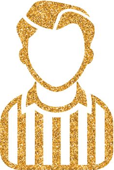 Referee avatar icon in gold glitter texture. Sparkle luxury style vector illustration.