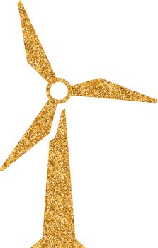Wind turbine icon in gold glitter texture. Sparkle luxury style vector illustration.