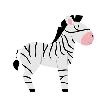 Zebra drawing for children. Wind flat illustration for a children's book with African animals. Horses and zebras, cards with animals for children.