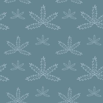 Floral seamless pattern. Decorative abstract doodle leaves on blue-grey background. Repeat endless texture with foliage. Vector illustration